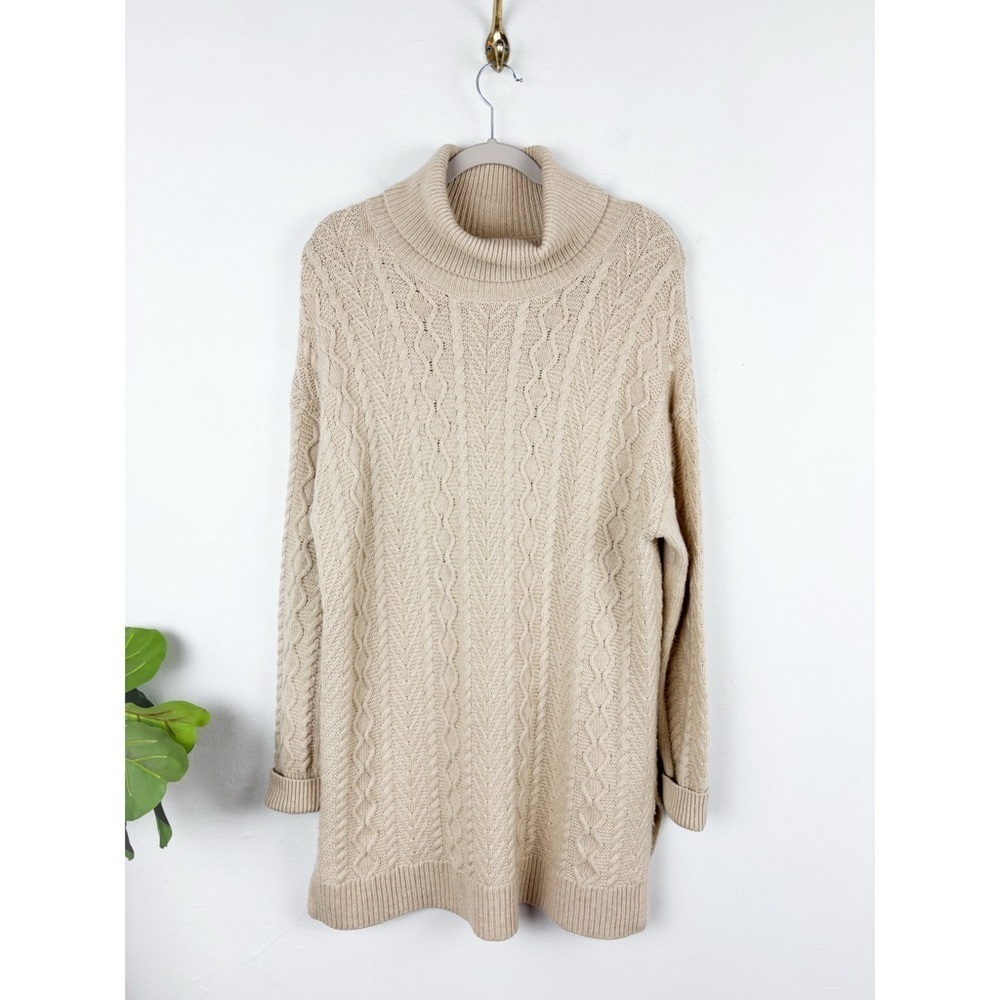 Halogen Cream Cable Knit Turtleneck Sweater Dress Sz L - Picture 1 of 6